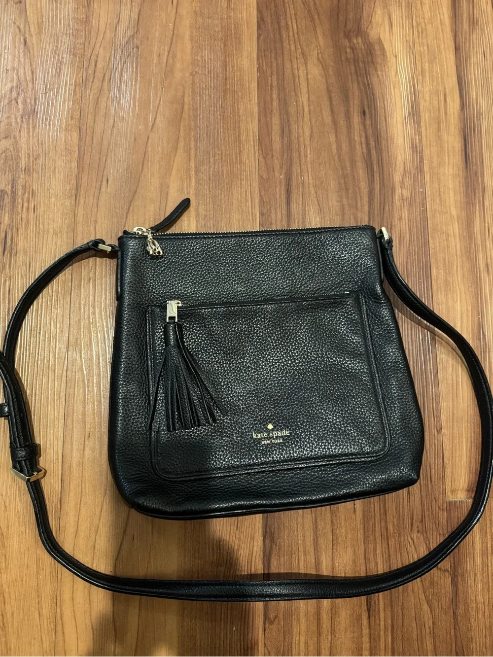kate spade made in Rwanda Black Leather Tassel Front-Pocket Crossbody